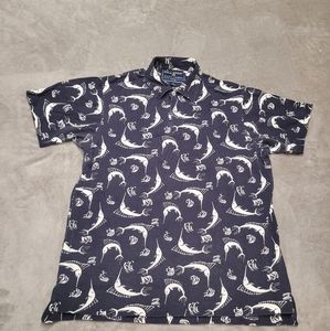 Vtg Polo Sport Ralph Lauren Mens L Shirt Sword Fish Navy Blue Fishing Beach 90s